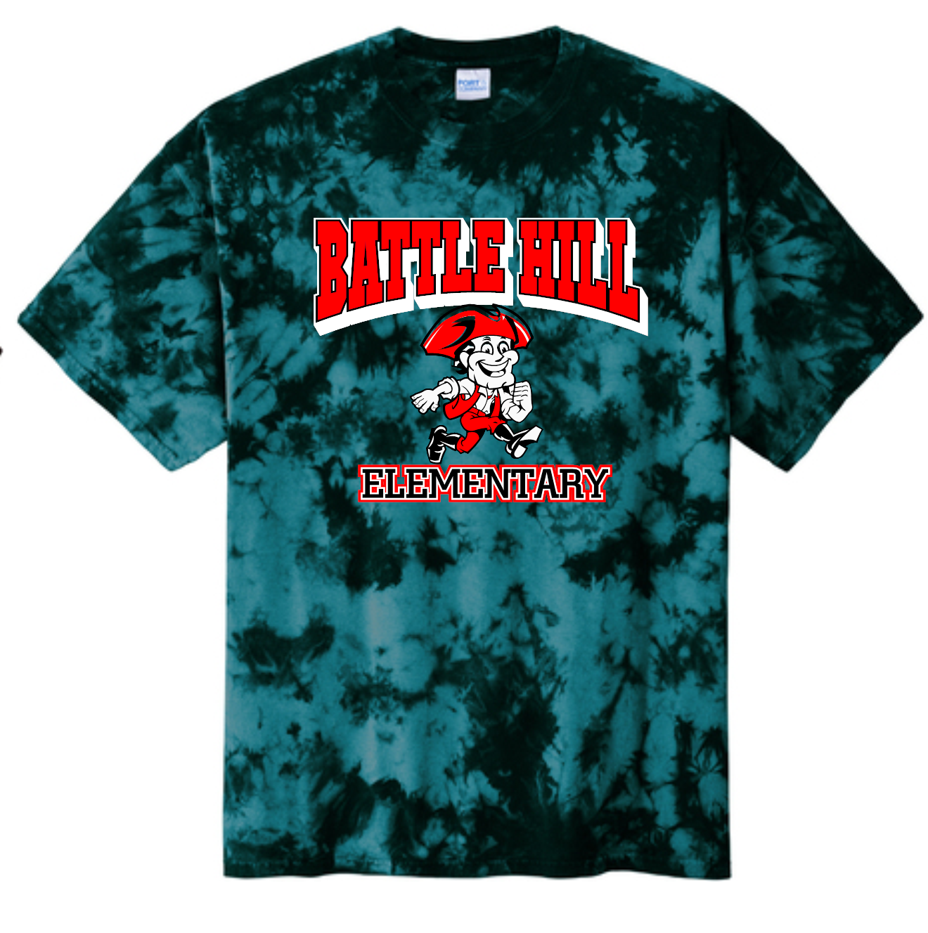 Battle Hill Elementary Crystal Arched mascot logo TIE DYE TEE (Adult and youth)
