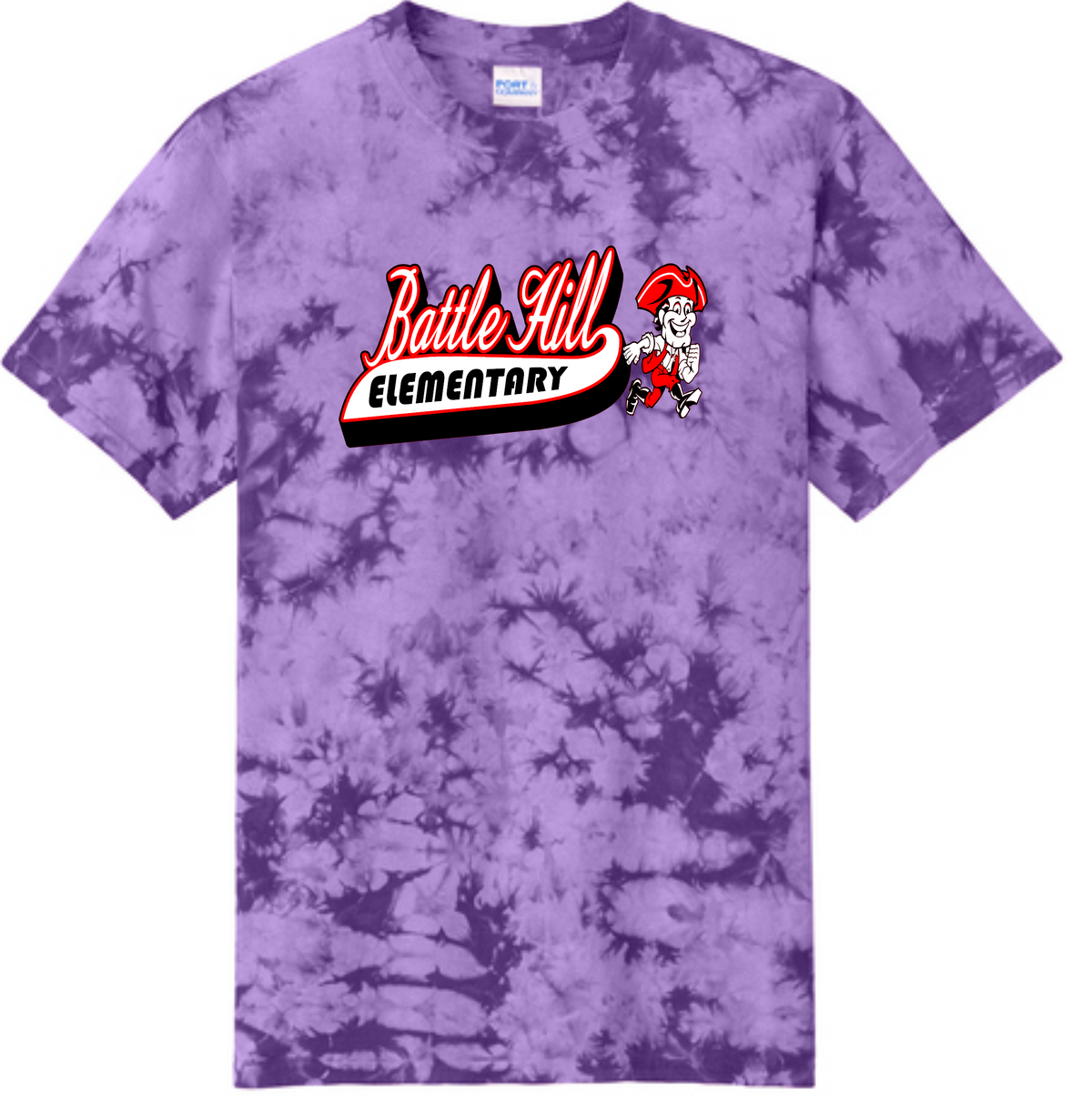 Battle Hill Elementary Crystal Script logo TIE DYE TEE (Adult and youth)