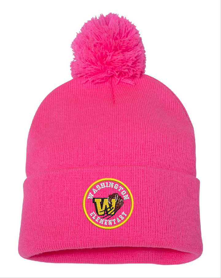 WASHINGTON Elementary School WINTER 12" NEON PINK Beanie w/ Pom pom