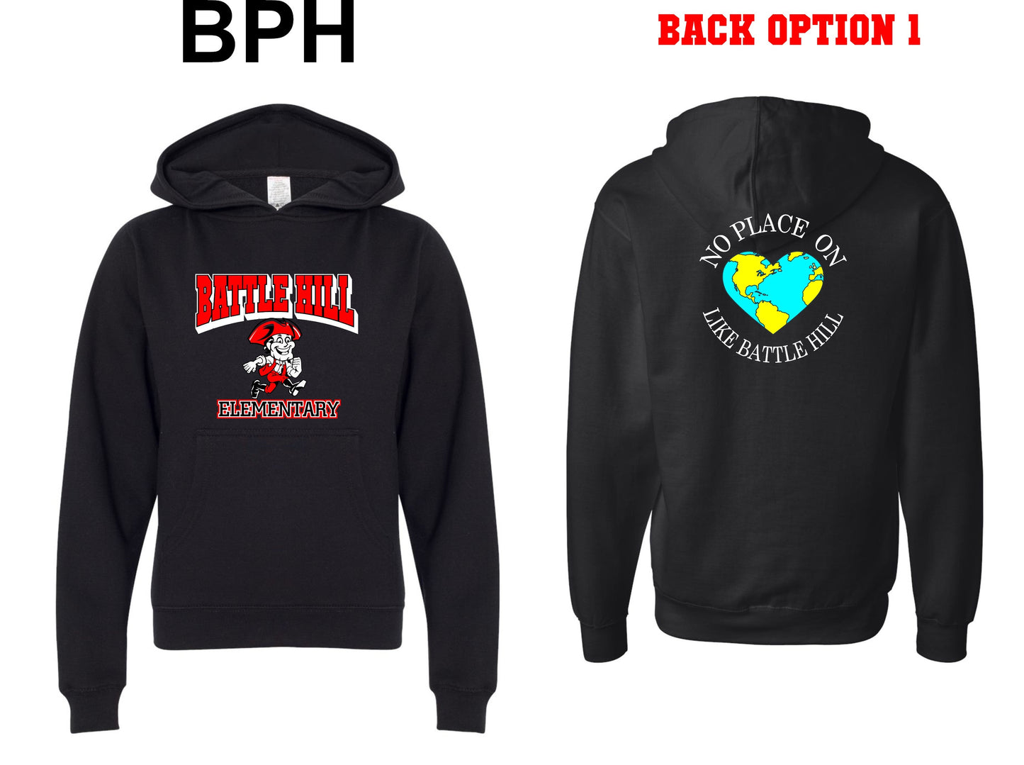 Battle Hill Elementary School ADULT and YOUTH PRINT HOODED PULLOVER sweatshirt
