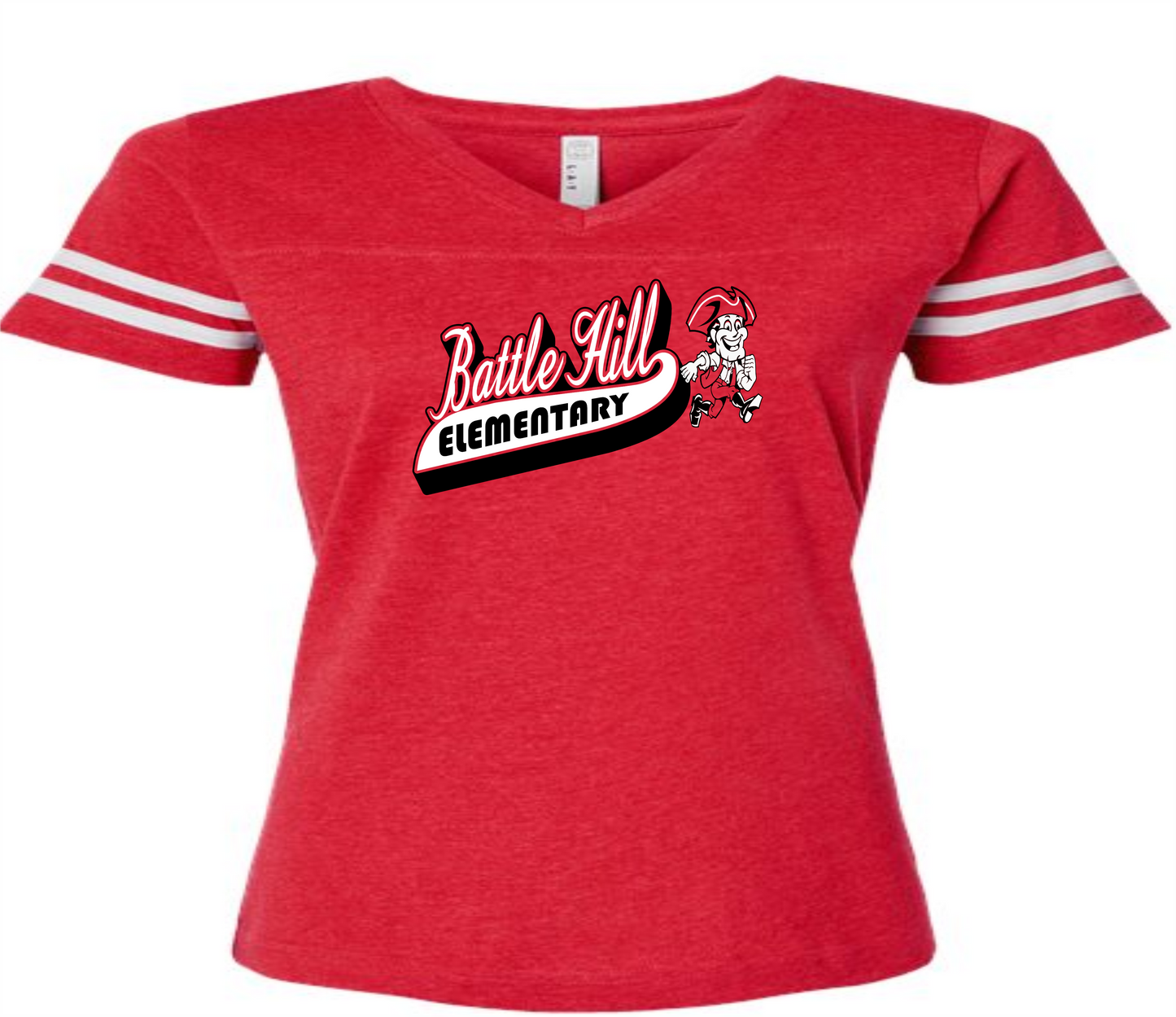 Battle Hill Elementary LAT Women's Football V-Neck Fine Jersey Tee - 3537