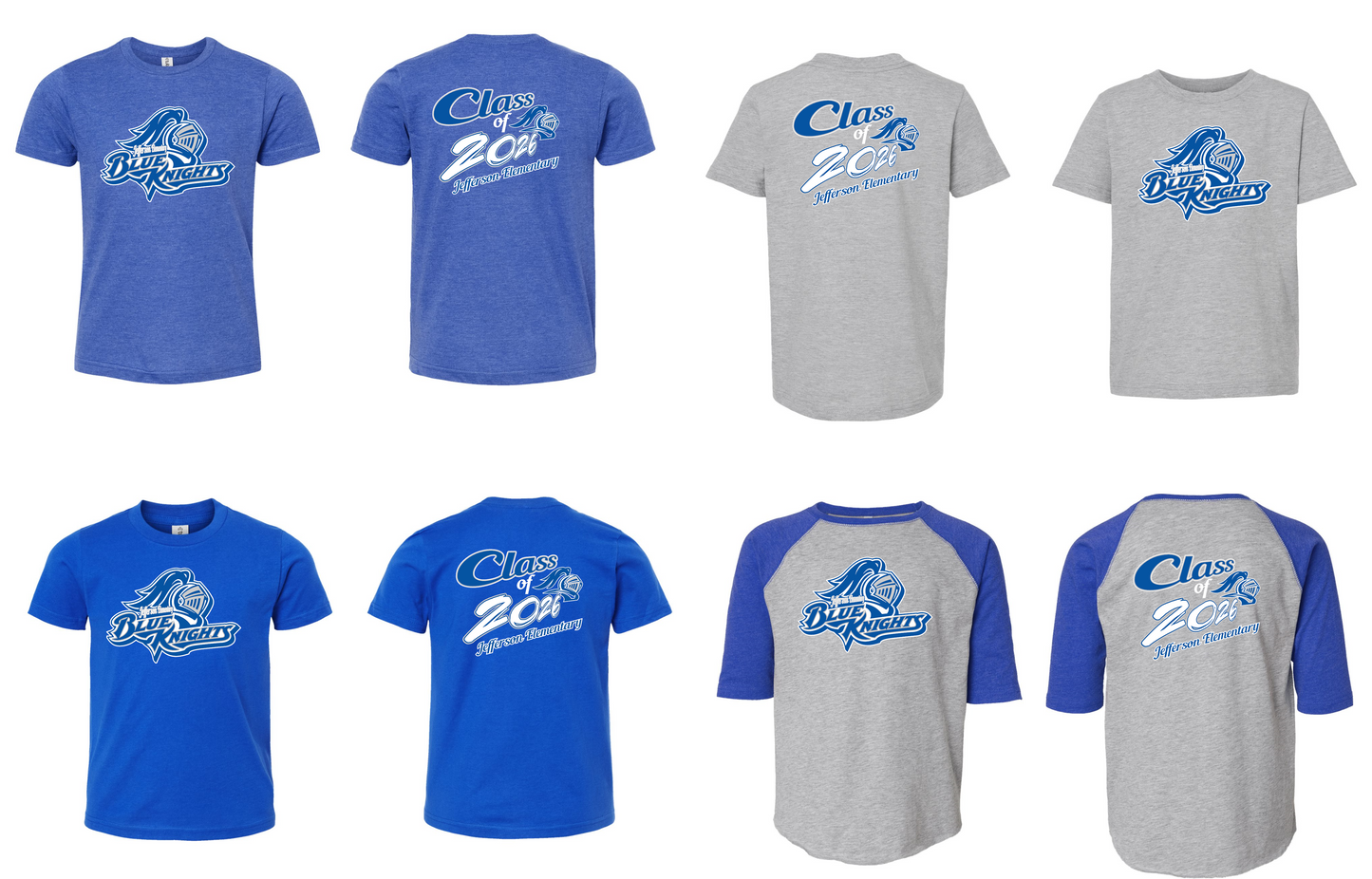 Jefferson Elementary Blue Knights Tee w/ Class of 2026 option YOUTH and ADULT