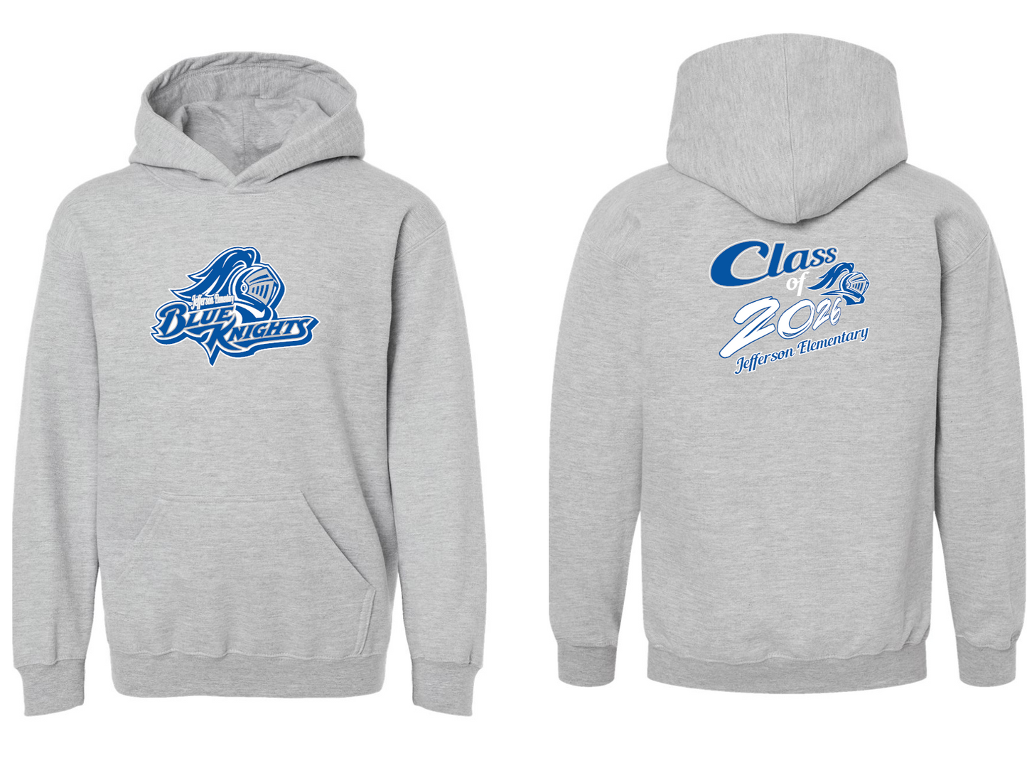 Jefferson Elementary School ADULT Blue Knights HOODED pullover sweatshirt (Cotton)