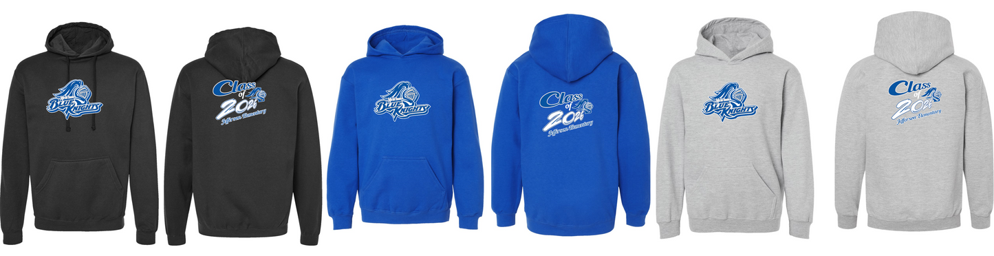 Jefferson Elementary School ADULT Blue Knights HOODED pullover sweatshirt (Cotton)