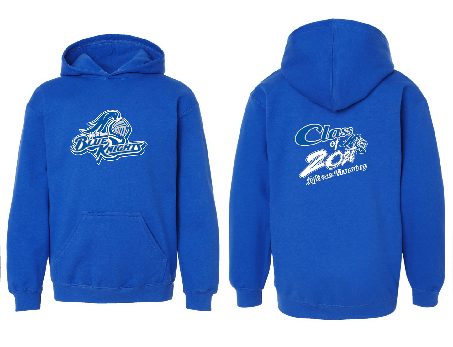 Jefferson Elementary School ADULT Blue Knights HOODED pullover sweatshirt (Cotton)