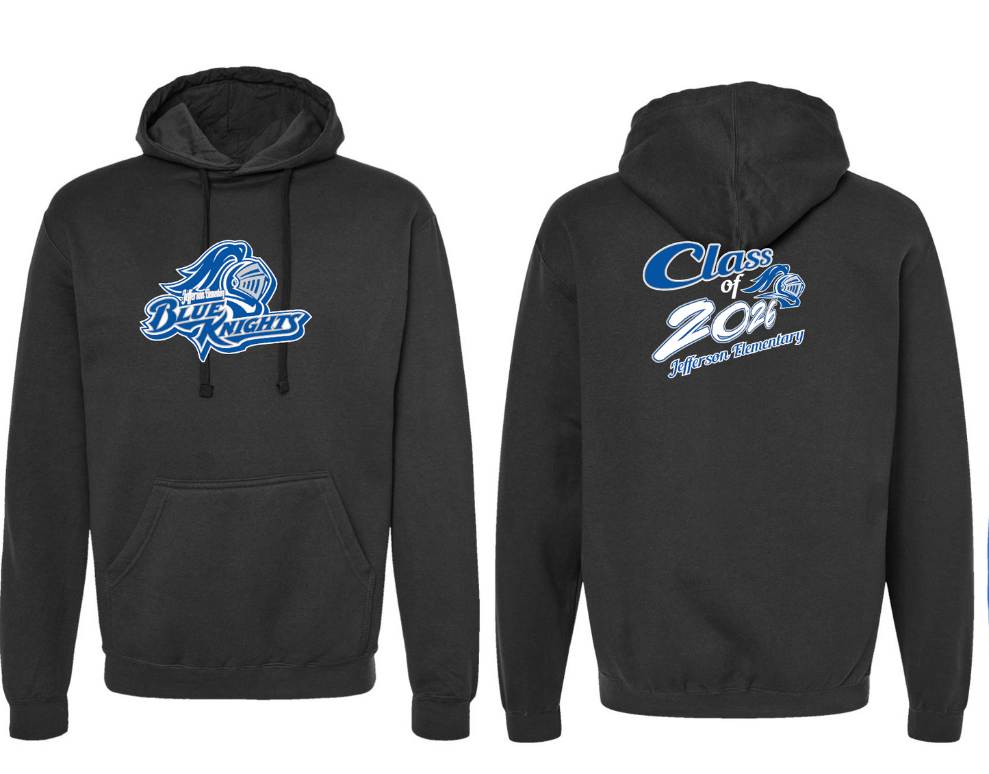 Jefferson Elementary School ADULT Blue Knights HOODED pullover sweatshirt (Cotton)