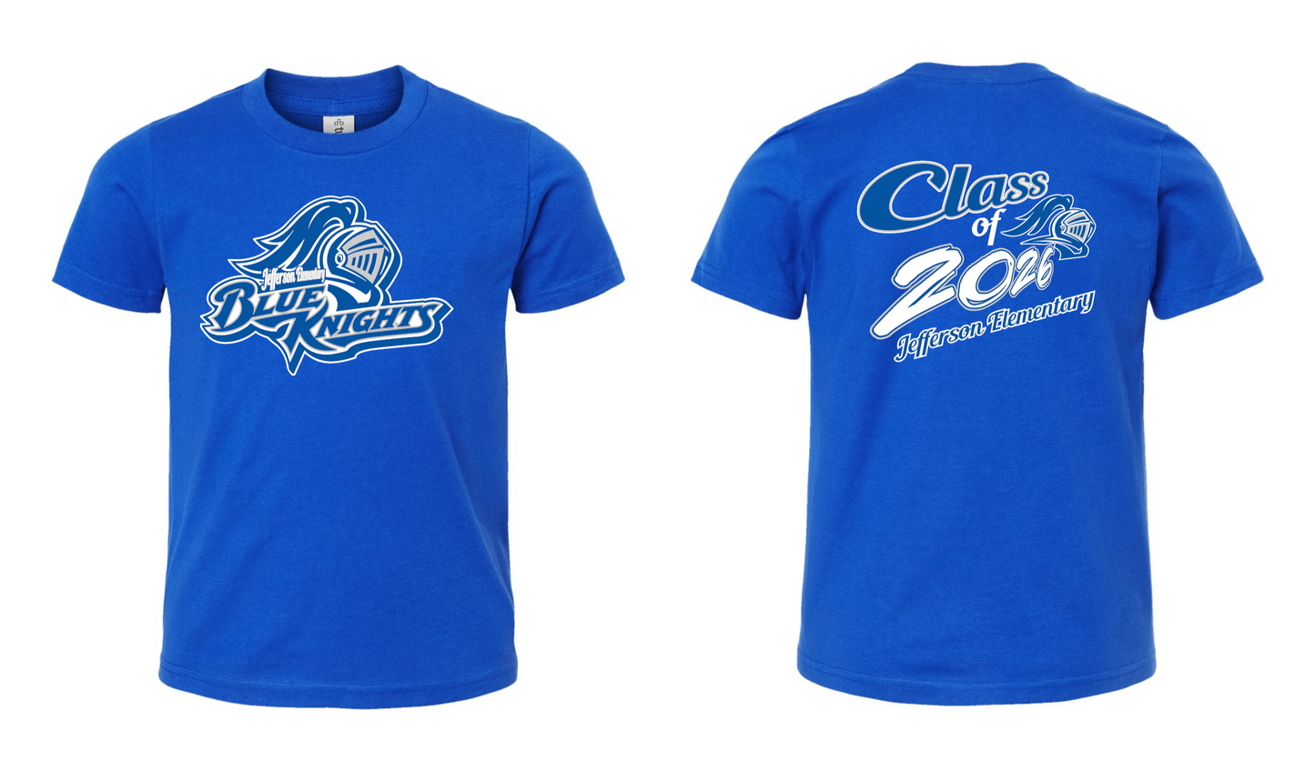 Jefferson Elementary Blue Knights Tee w/ Class of 2026 option YOUTH and ADULT
