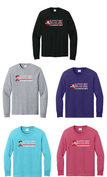 Battle Hill ELEMENTARY  Port & Co® Adult Long Sleeve Core Cotton Tee. PC54LS BATTLE HILL logo