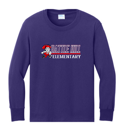 Battle Hill ELEMENTARY  Port & Co® Adult Long Sleeve Core Cotton Tee. PC54LS BATTLE HILL logo