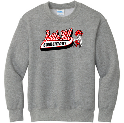 Battle Hill Elementary Youth Core Fleece Crewneck Sweatshirt. PC90Y