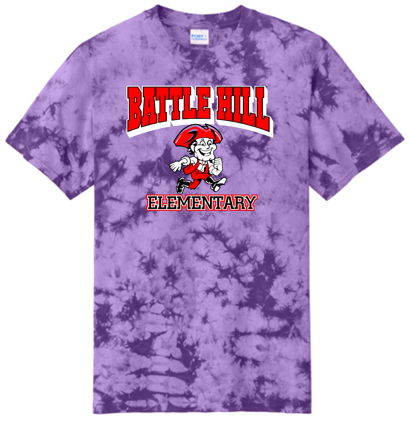 Battle Hill Elementary Crystal Arched mascot logo TIE DYE TEE (Adult and youth)