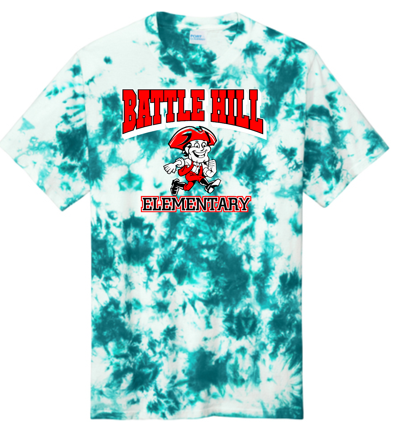 Battle Hill Elementary Crystal Arched mascot logo TIE DYE TEE (Adult and youth)