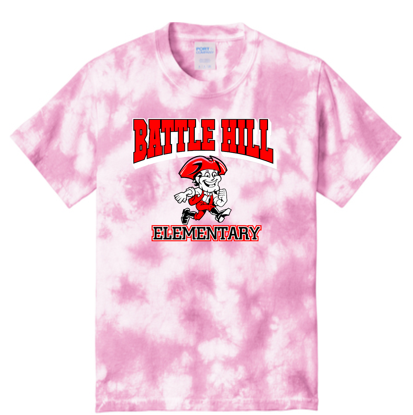 Battle Hill Elementary Crystal Arched mascot logo TIE DYE TEE (Adult and youth)