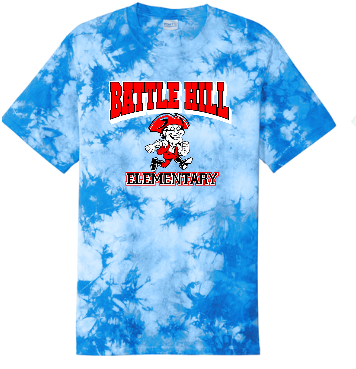 Battle Hill Elementary Crystal Arched mascot logo TIE DYE TEE (Adult and youth)