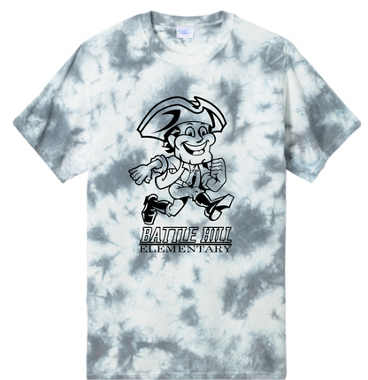 Battle Hill Elementary Crystal outlined mascot TIE DYE TEE (Adult and youth)
