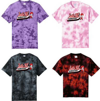 Battle Hill Elementary Crystal Script logo TIE DYE TEE (Adult and youth)