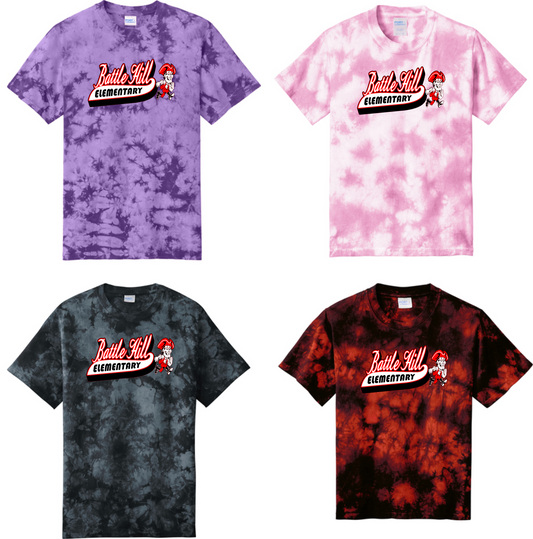 Battle Hill Elementary Crystal Script logo TIE DYE TEE (Adult and youth)