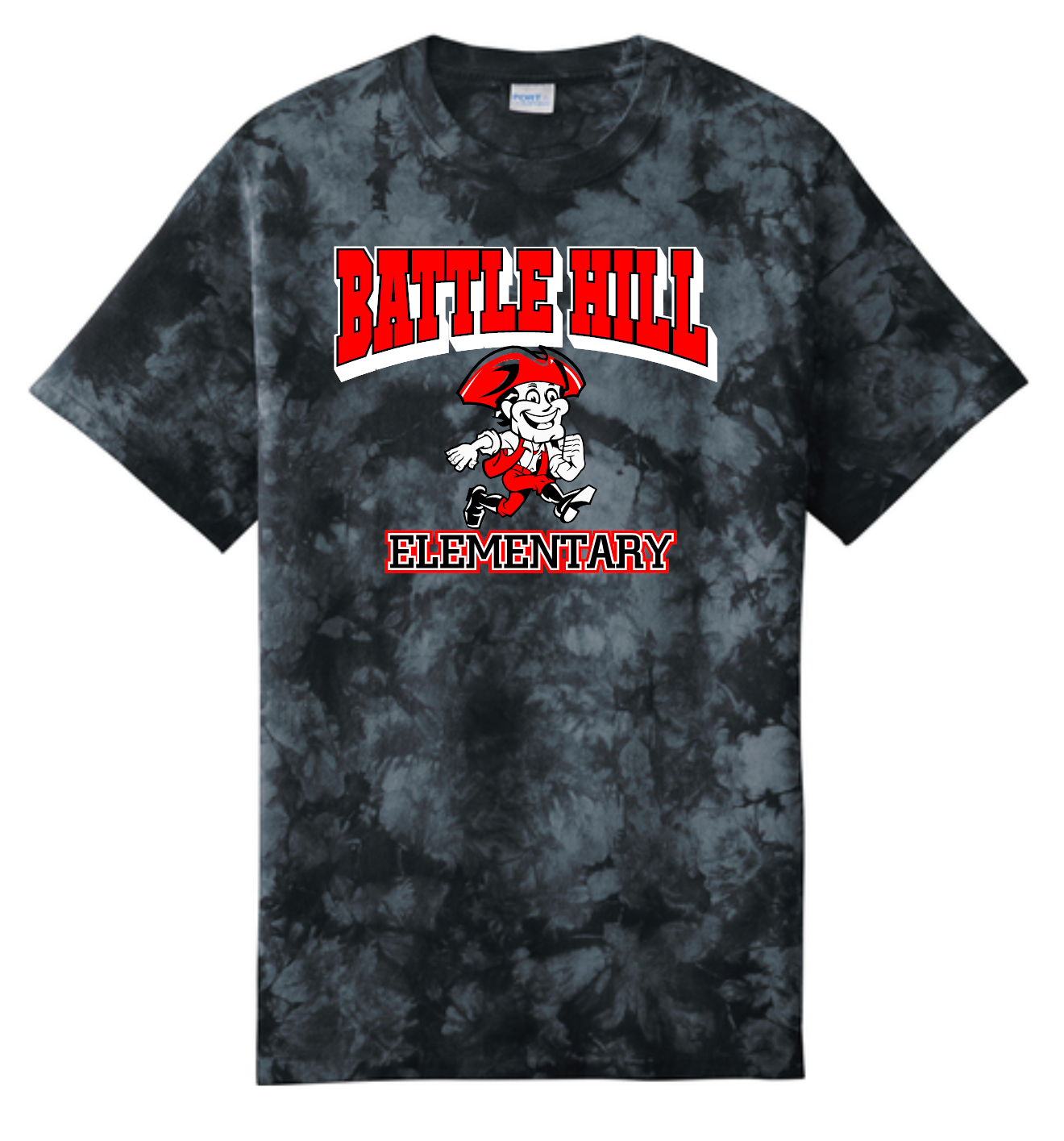 Battle Hill Elementary Crystal Arched mascot logo TIE DYE TEE (Adult and youth)
