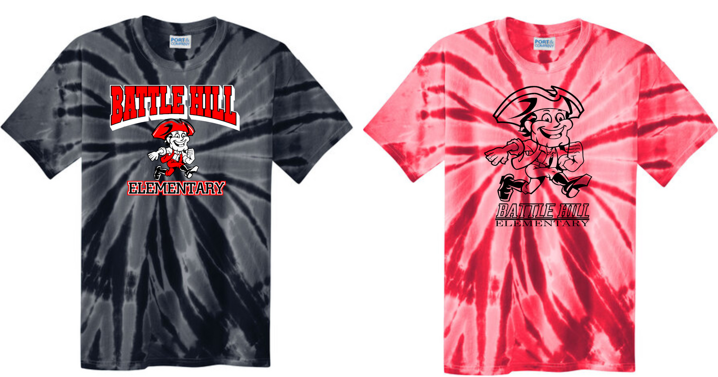 Battle Hill Elementary REd Swirl TIE DYE TEE (Adult and youth)