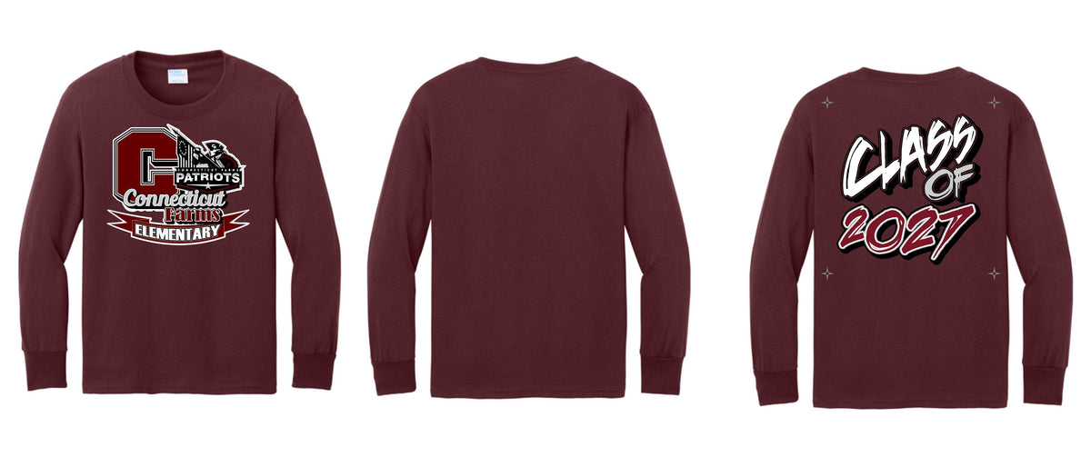 Connecticut Farms Elementary Port & Co® Youth Long Sleeve Core Cotton Tee. CFES MASH up logo PC54YLS