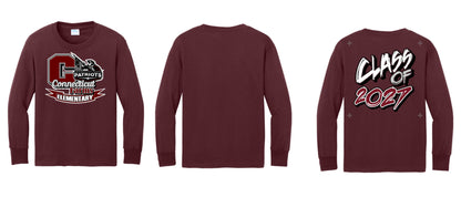 Connecticut Farms Elementary Port & Co® Youth Long Sleeve Core Cotton Tee. CFES MASH up logo PC54YLS