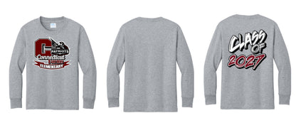 Connecticut Farms Elementary Port & Co® Youth Long Sleeve Core Cotton Tee. CFES MASH up logo PC54YLS