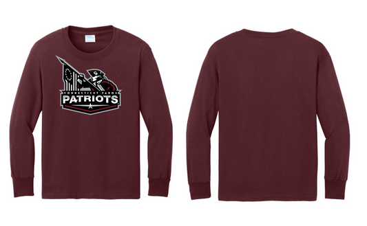 Connecticut Farms Elementary Port & Co® Adult Long Sleeve Core Cotton Tee. Patriot logo PC54LS