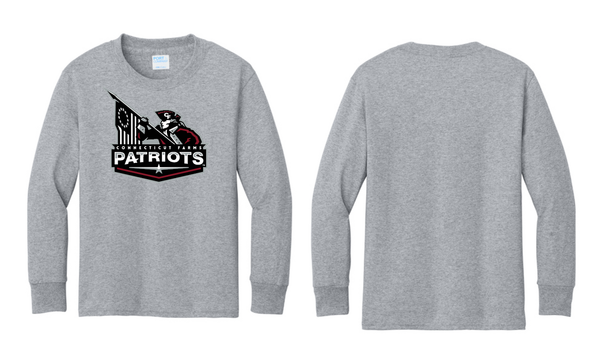 Connecticut Farms Elementary Port & Co® Adult Long Sleeve Core Cotton Tee. Patriot logo PC54LS