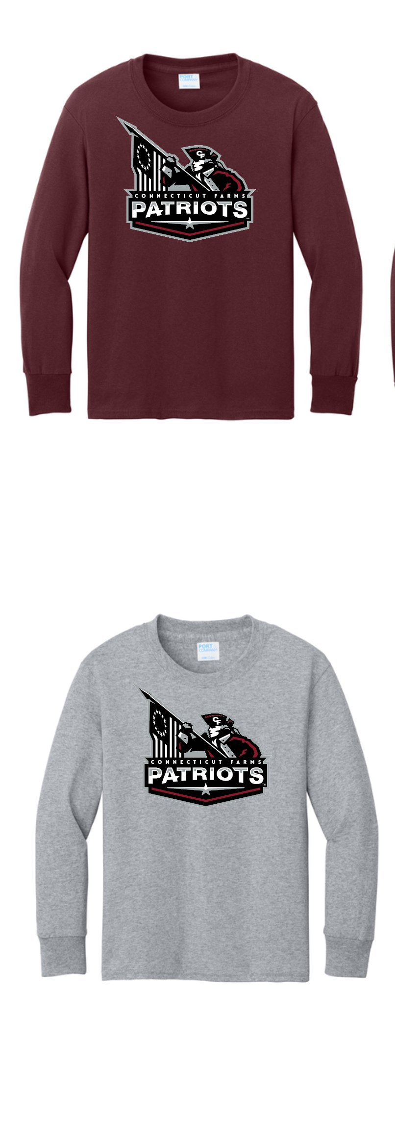 Connecticut Farms Elementary Port & Co® Youth Long Sleeve Core Cotton Tee. PC54YLS