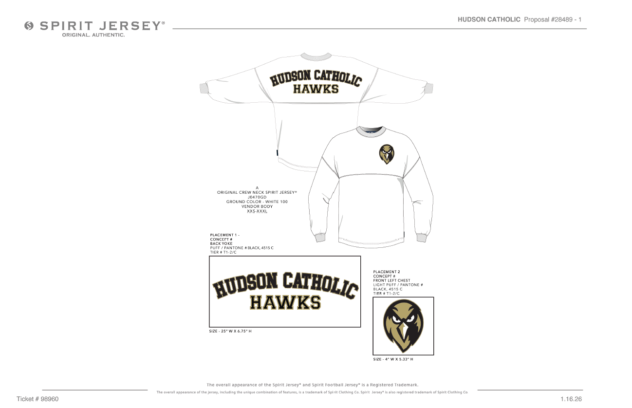Hudson Catholic-PRE ORDER- Spirit Jersey long sleeve by Spirit-Jersey-unisex
