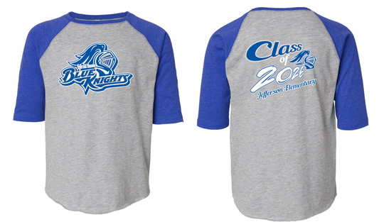 Jefferson Elementary School RAGLAN Sleeve Blue Knight Tee (youth & adult)